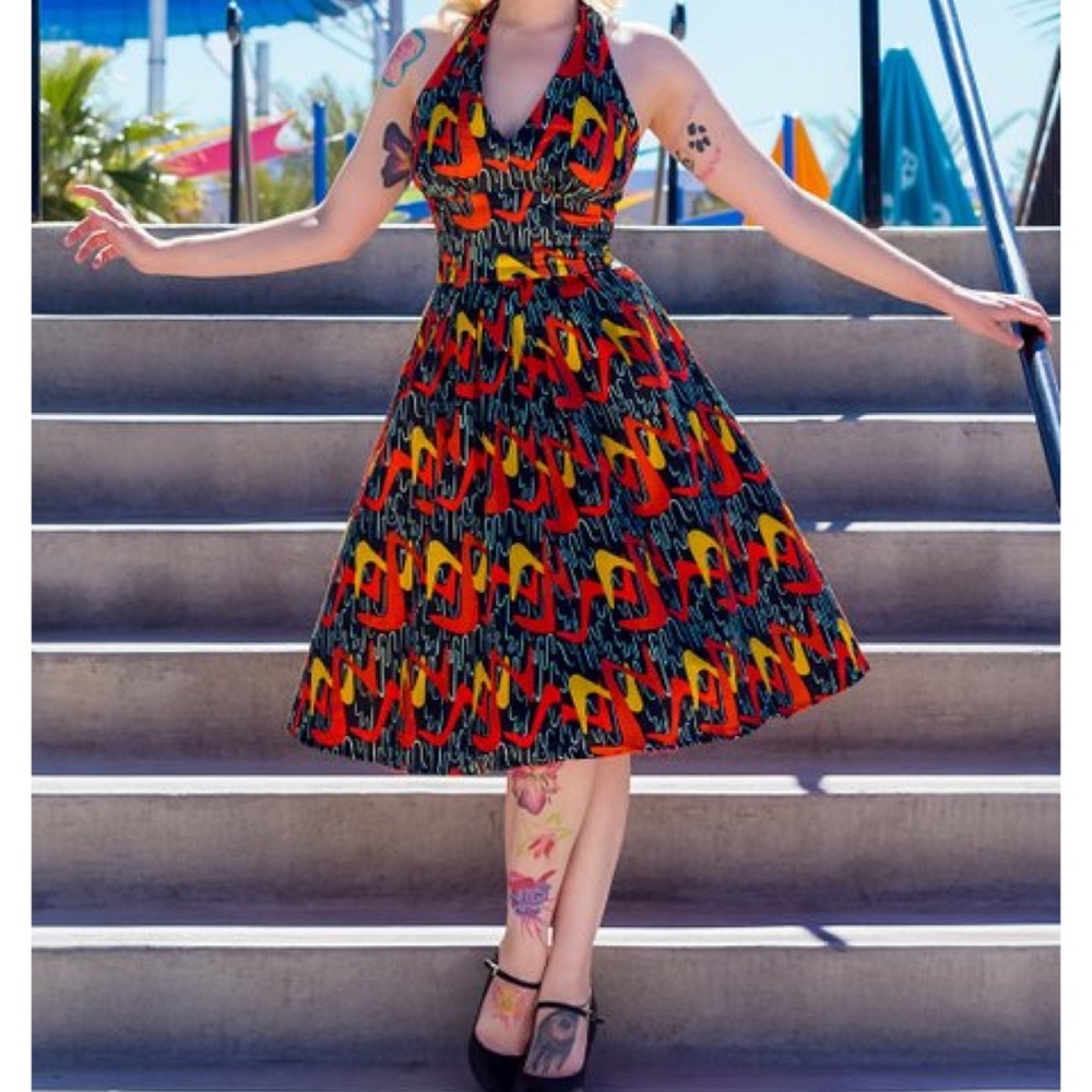 Tatyana boomerang print halter swing dress